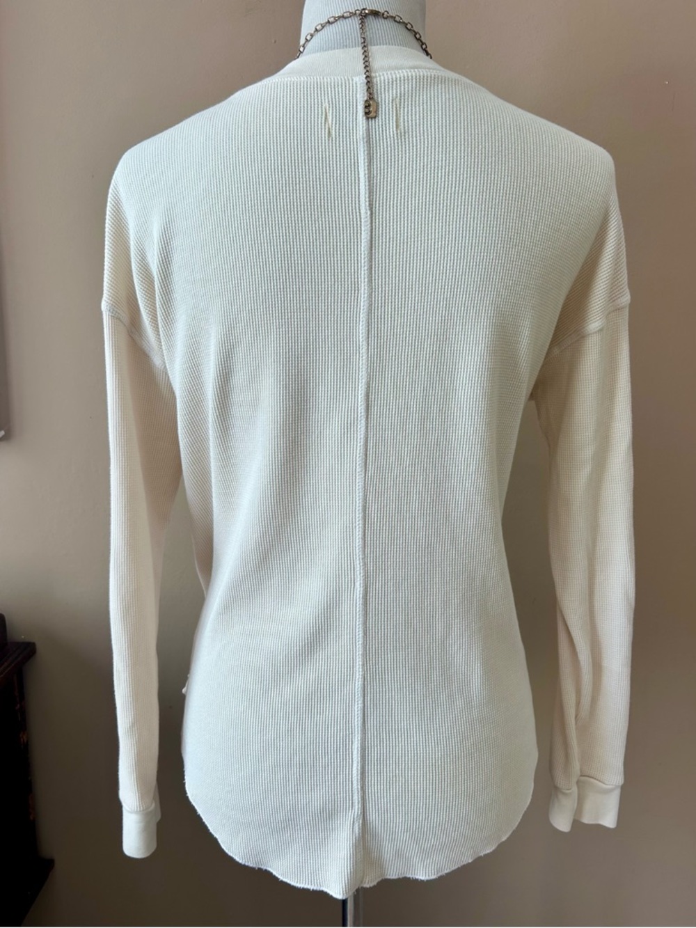 Mate the Label Harper Henley Top Thermal Oranic Waffle Knit Crew Bone White M - Picture 8 of 14